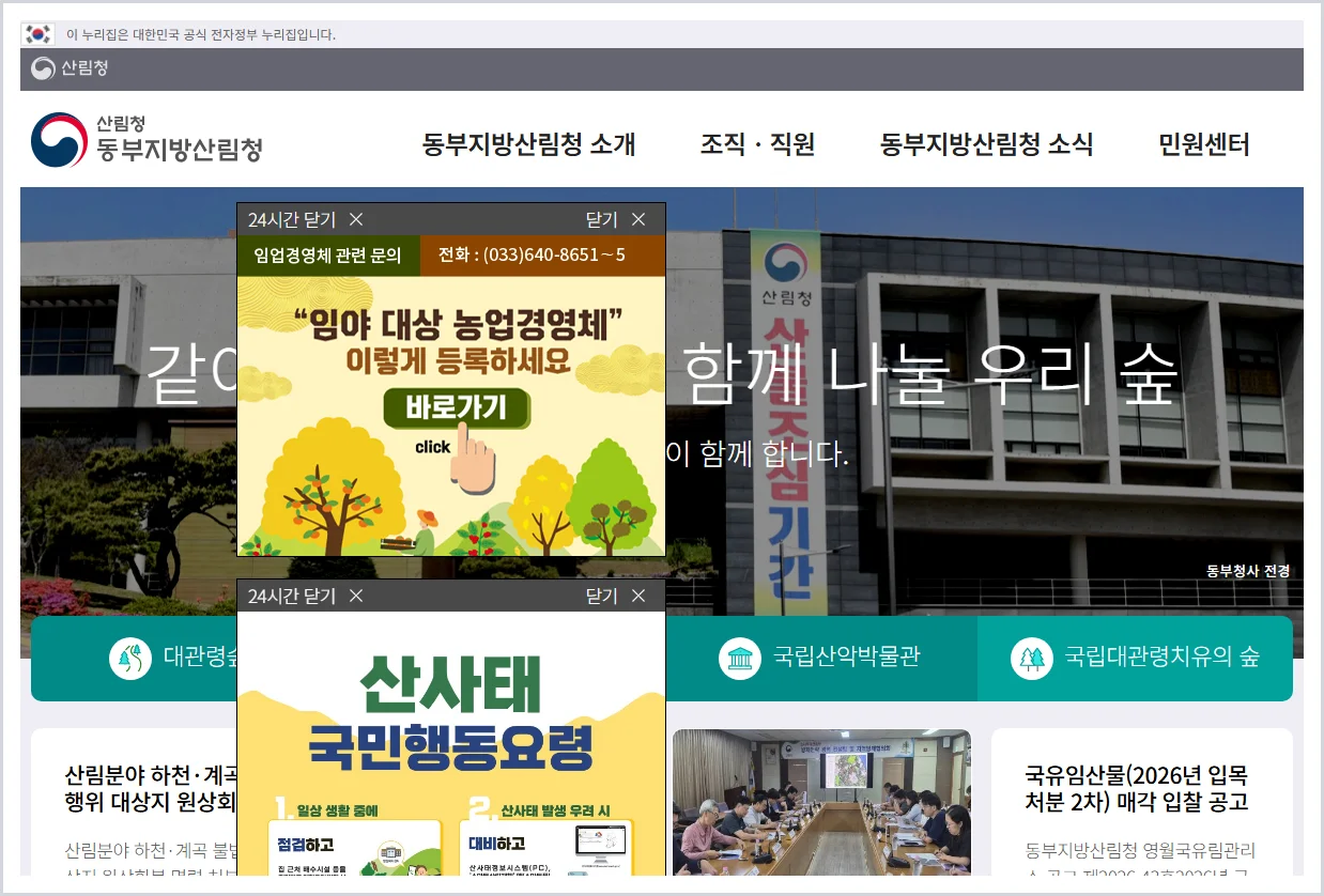 동부지방산림청 홈페이지 바로가기 (https://east.forest.go.kr)